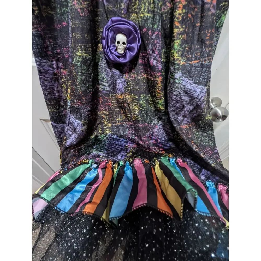 Morph Girls Creepy Rainbow Clown Halloween Costume Dress Size XL